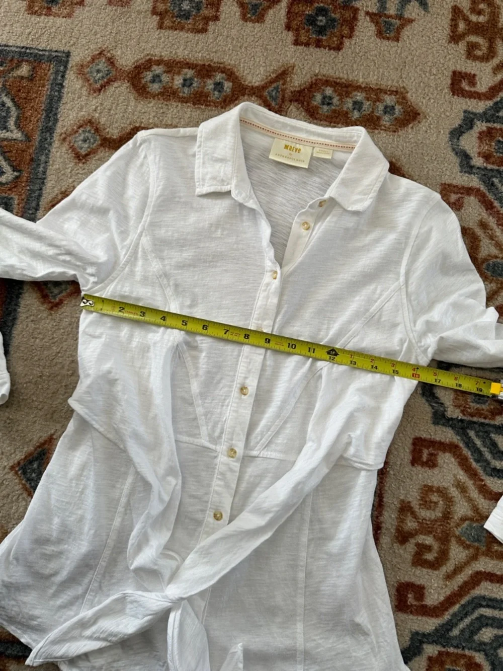 Anthropologie White Tie-Front Button Down Shirt - Picture 4 of 6